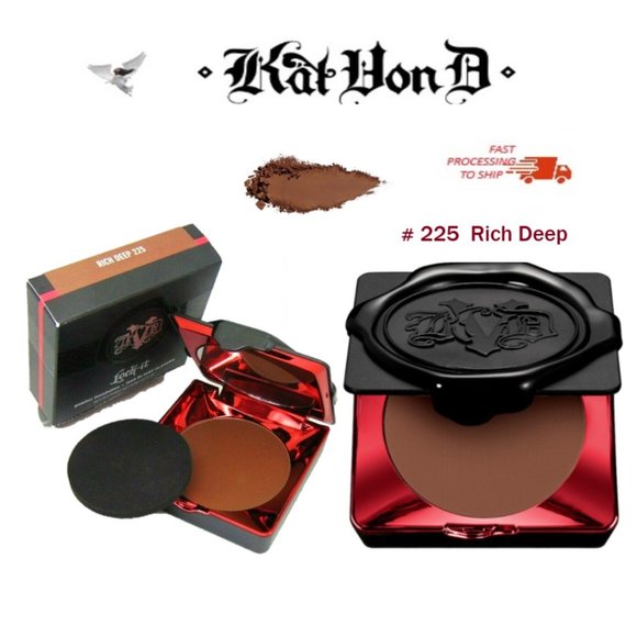 Kat Von D Lock-It Powder Foundation Refillable compact shade Rich Deep 225 NWT! - Picture 1 of 14